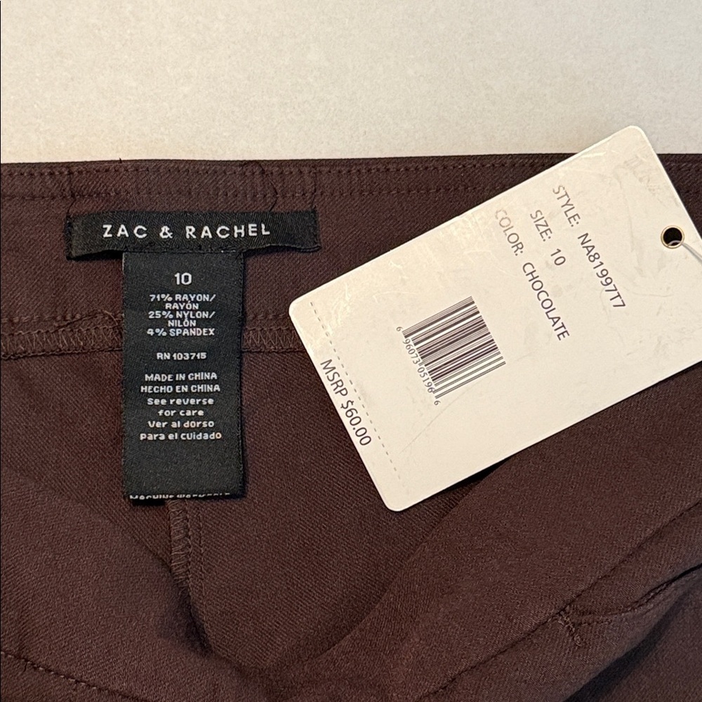 Zac and Rachel NEW Chocolate Brown Pull-On Slim Ankle Pants Size 10 - Picture 6 of 8